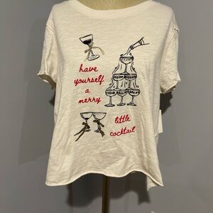 Maeve Anthropologie Graphic Tee "Have Yourself a Merry Little Cocktail" NEW